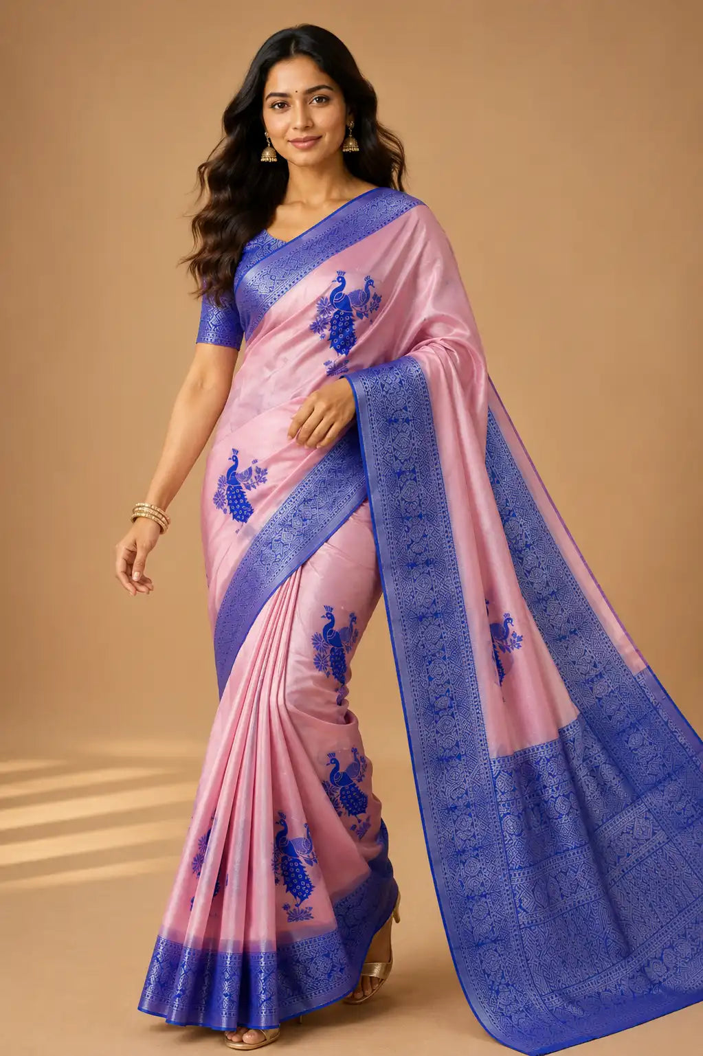 Kupera korvai bridal silk saree baby pink peacock – TRESSNY