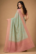 Kupera korvai bridal silk saree mint green back view – TRESSNY