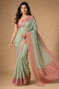 Kupera korvai bridal silk saree mint green front view – TRESSNY