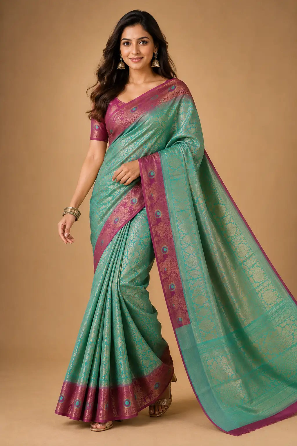 Kupera korvai bridal silk saree teal green – TRESSNY