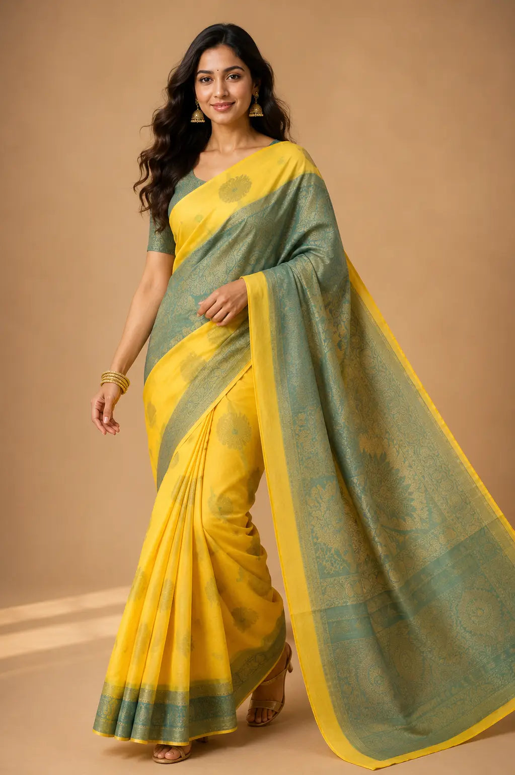 Kupera korvai bridal silk saree yellow – TRESSNY