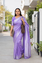 Lavender Silk Saree with Silver Zari Jaal and Blouse Piece - Saree Blouse | Women Fashion India