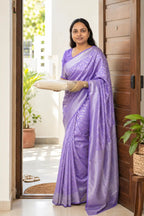 Lavender Silk Saree with Silver Zari Jaal and Blouse Piece - Saree Border | Women Fashion India