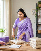Lavender Silk Saree with Silver Zari Jaal and Blouse Piece - Saree Pallu | Women Fashion India