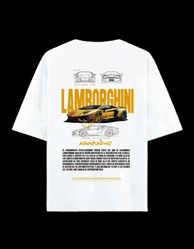 White t-shirt with Lamborghini Ad personam design on a white background