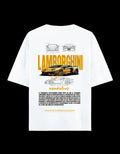 White t-shirt with Lamborghini Ad personam design on a white background