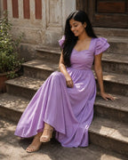 Maggam Work Rangoli Silk Gown for Festive Ethnic Wear - Side View | Women Fashion India