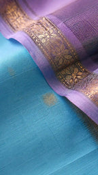 Sky Blue Silk Cotton Saree with Zari Buttas and Border - Border Closeup | Women Fashion India