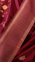 Maroon Banarasi Mango Silk Saree with Gold Zari Butis - Zari Border | Women Fashion India