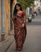 Maroon Paisley Woven Saree for Festive Ethnic Wear - Front View | Women Fashion India