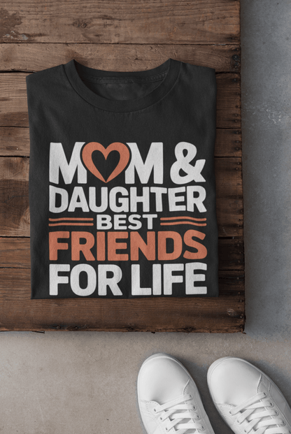 Mom & Daughter Best Friends T-Shirt | Bio - Washed | Breathable - TRESSNY - MRnHs - Bk - S - momdaughterbestfriendsdesign - Fr - dtf