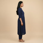 Navy blue chikankari embroidered cotton kurta set side view – TRESSNY