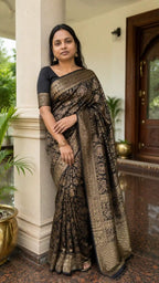 Navy Jacquard Saree with Contrast Blouse - Muhurtham Wear - Saree Hero | Women Fashion India