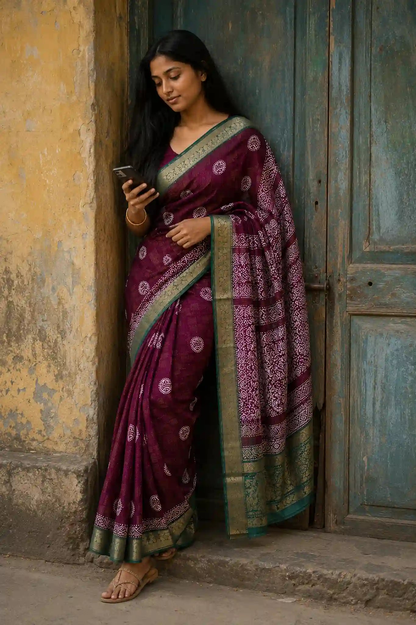 Paisley Butti Border Saree for Festive Ethnic Wear - Pallu View | Women Fashion India