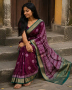 Paisley Butti Border Saree for Festive Ethnic Wear - Side View | Women Fashion India