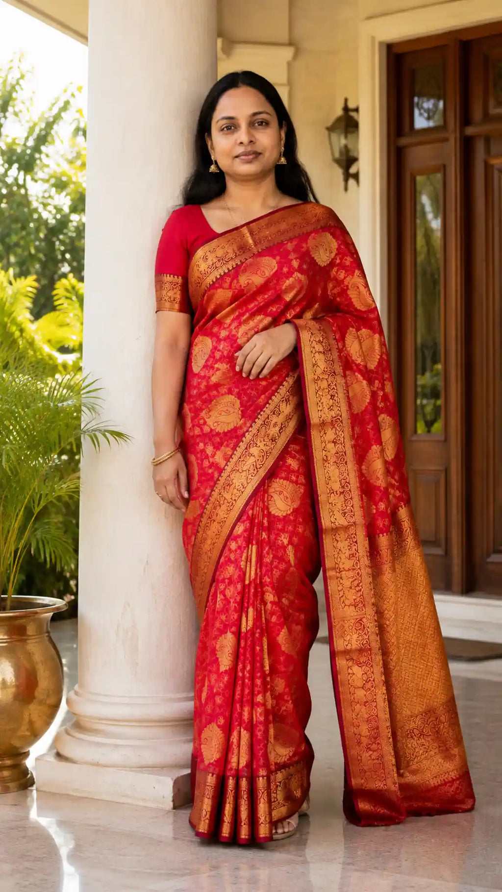 Pink Jacquard Silk Saree with Maroon Zari Pallu for Weddings - Saree Front | Women Fashion India