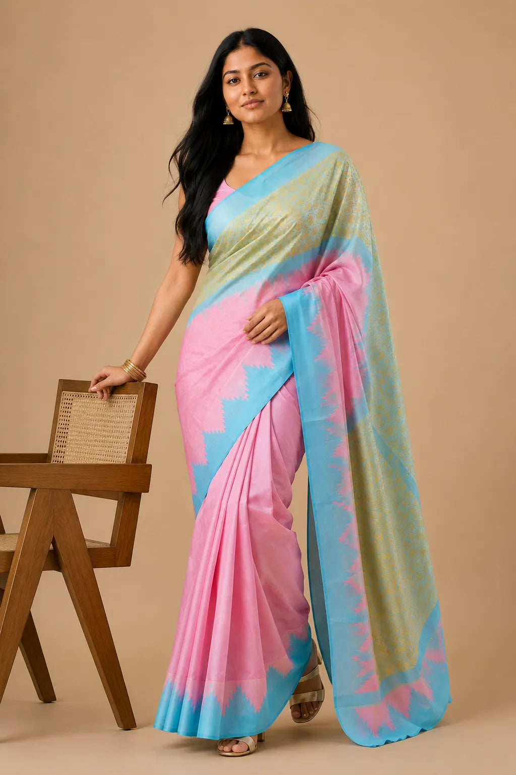Pink Soft Silk Saree with Zari Meena Work Pallu & Korvai Border - Border Detail | Women Fashion India