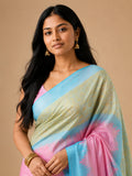 Pink Soft Silk Saree with Zari Meena Work Pallu & Korvai Border - Saree Draped | Women Fashion India