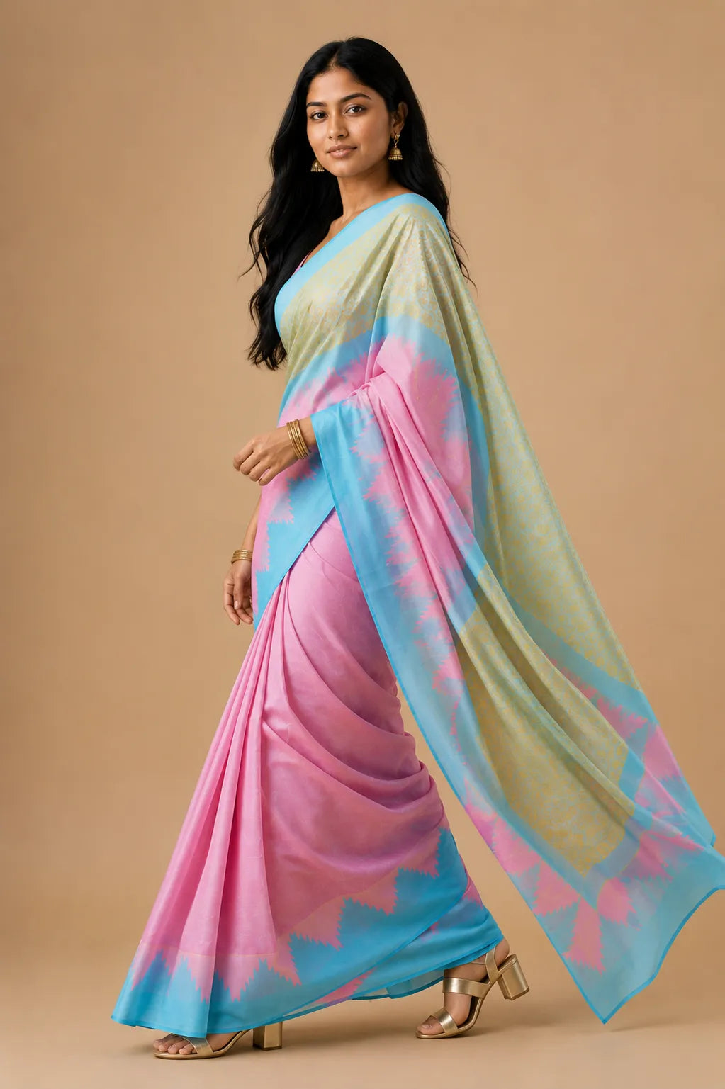 Pink Soft Silk Saree with Zari Meena Work Pallu & Korvai Border - Saree Folded | Women Fashion India