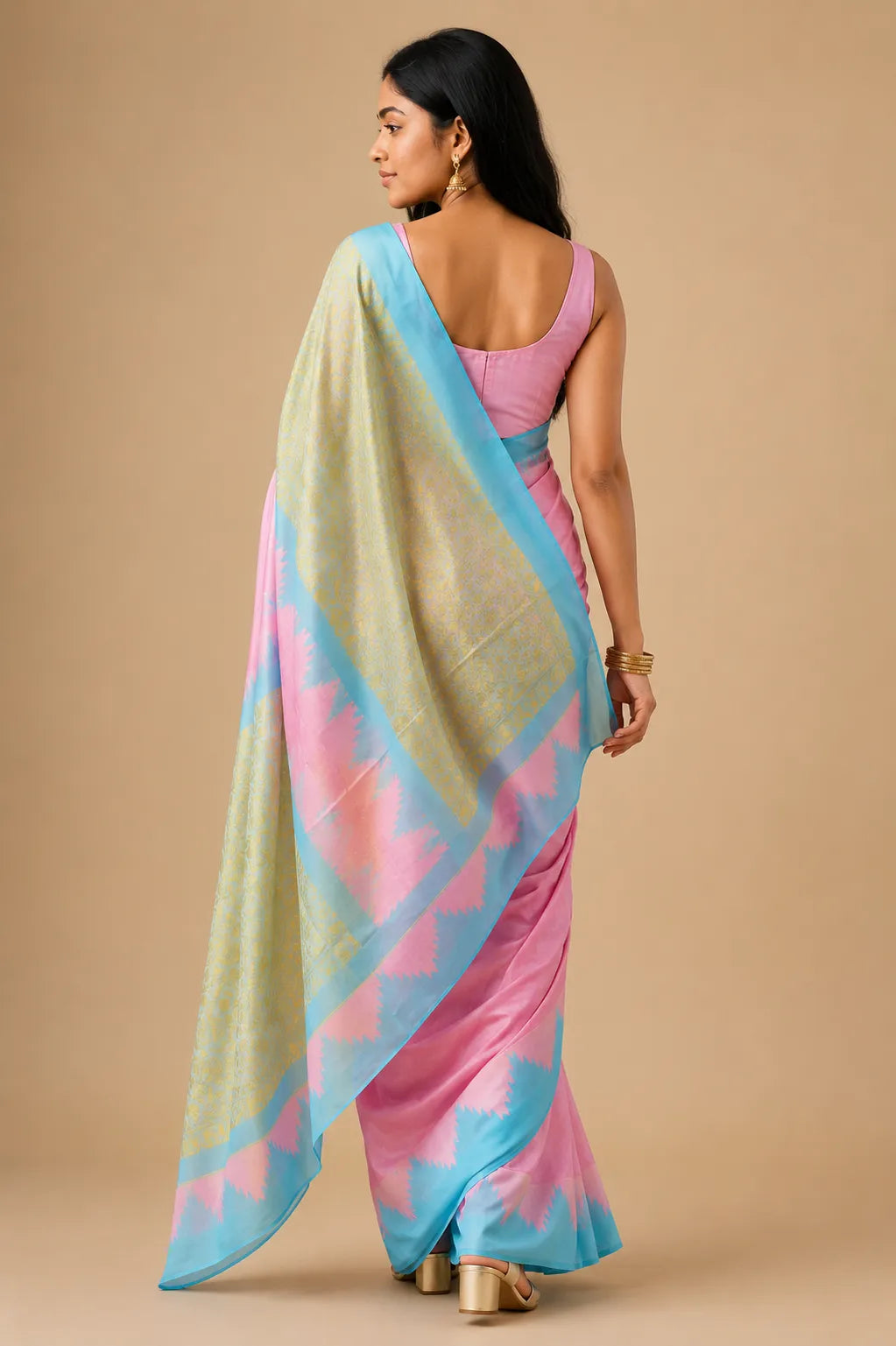 Pink Soft Silk Saree with Zari Meena Work Pallu & Korvai Border - Pallu Detail | Women Fashion India