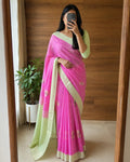 Pink Lotus Motif Saree with Contrast Pallu for Festive Wear - Pallu View | Women Fashion India
