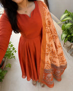 Plain Vichithra Silk Anarkali Dress with Kalamkari Dupatta - Styled Detail | Women Fashion India