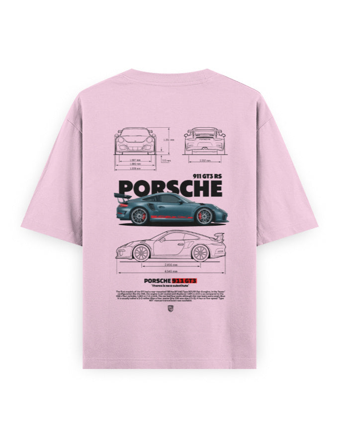 Pink t-shirt with Porsche car design on a white background