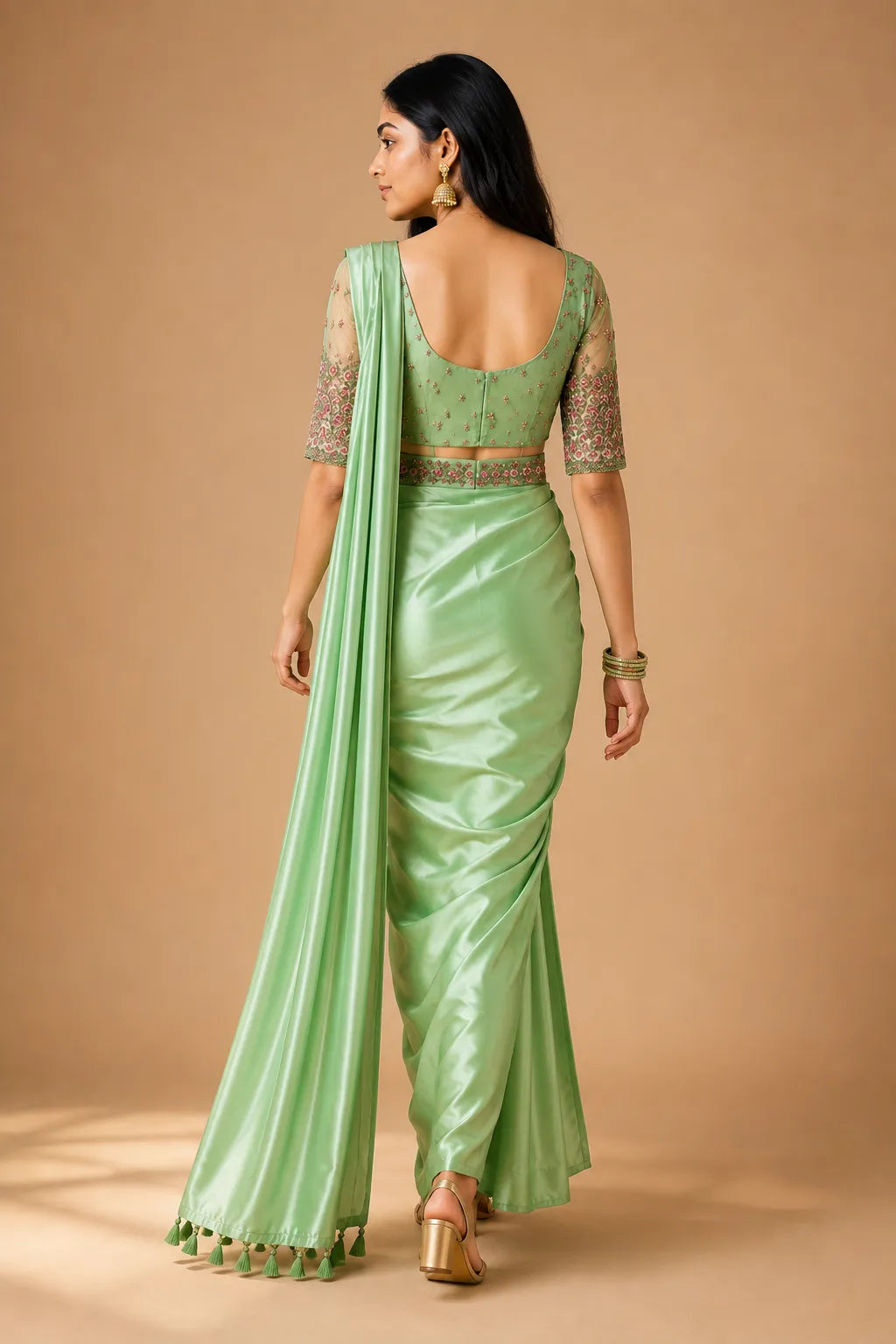 PREMIUM QUALITY ULTRA SATTIN PARTY WEAR SAREES - Back View | Women Fashion India