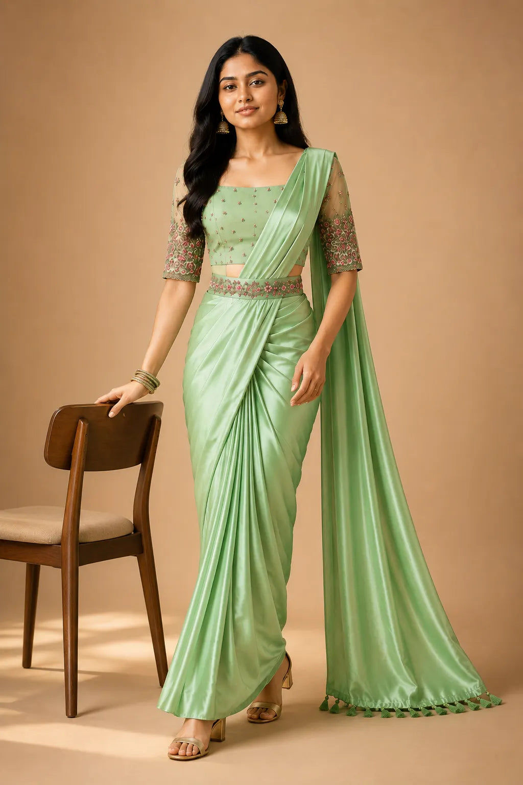 PREMIUM QUALITY ULTRA SATTIN PARTY WEAR SAREES - Side View | Women Fashion India