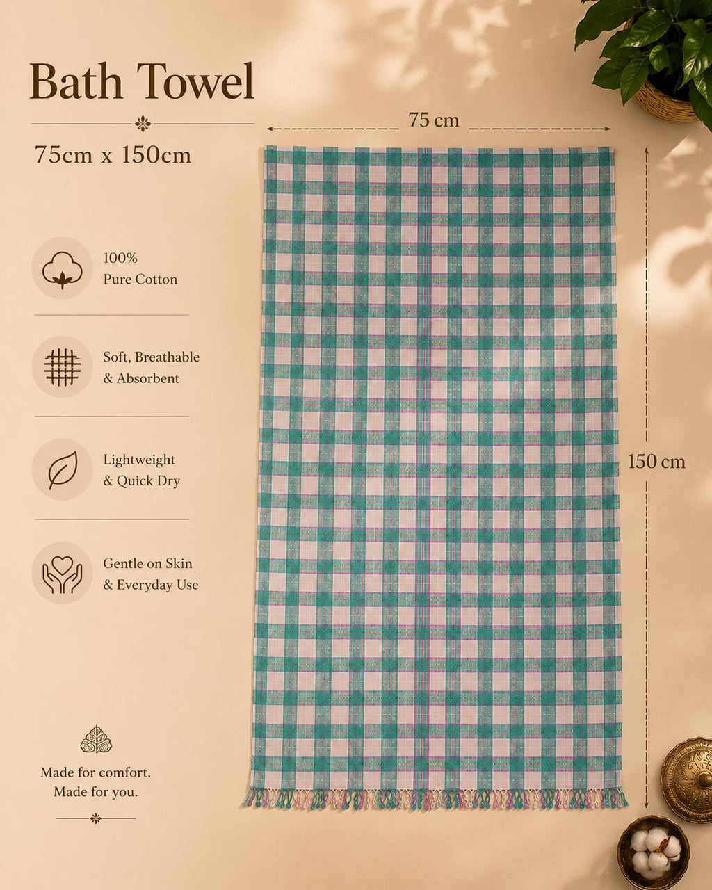 Pure cotton bath towel size guide 75x150cm jpg – TRESSNY