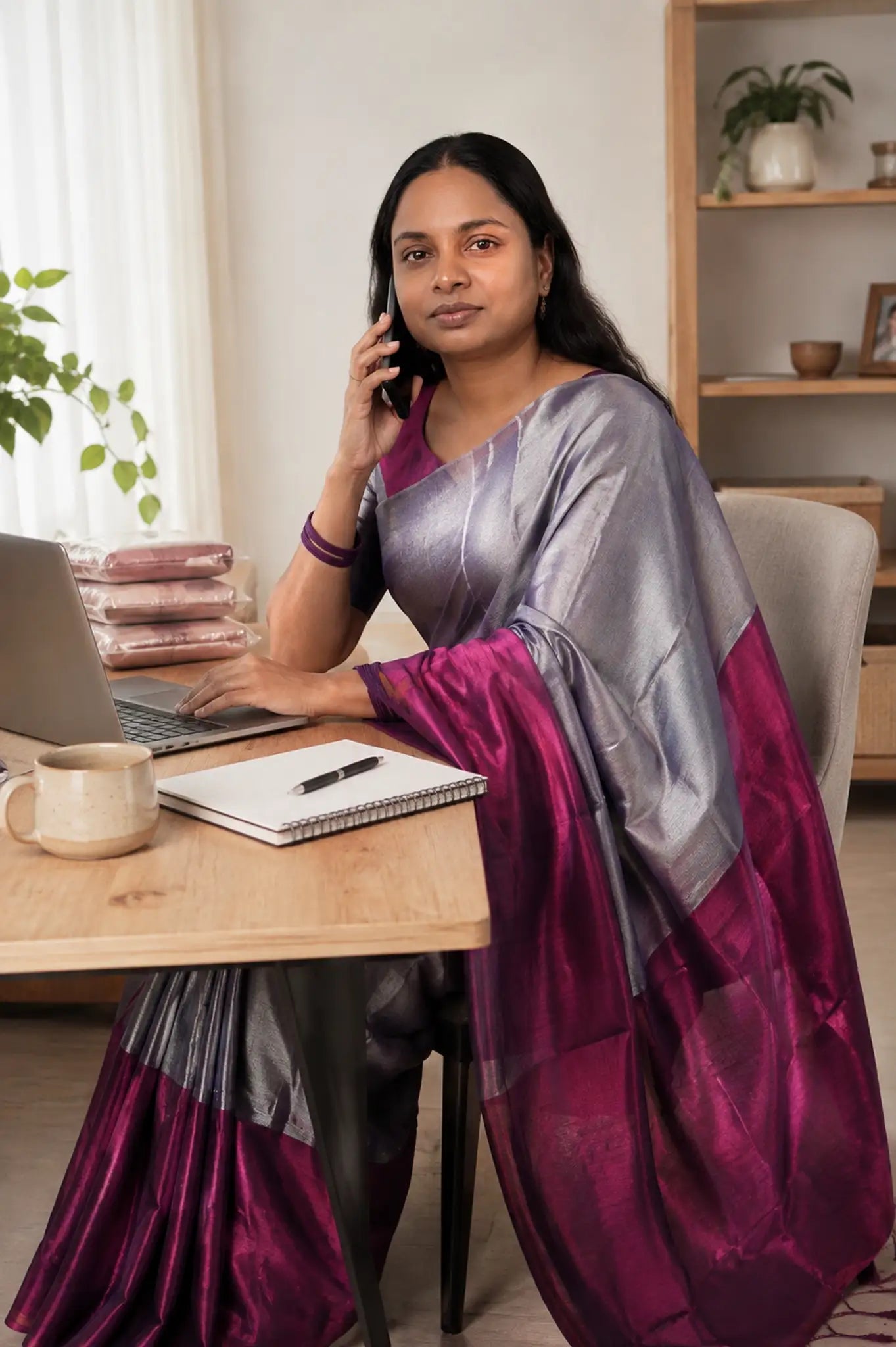 Tissue Cotton Half and Half Saree with Tassel Pallu - Front Drape | Women Fashion India