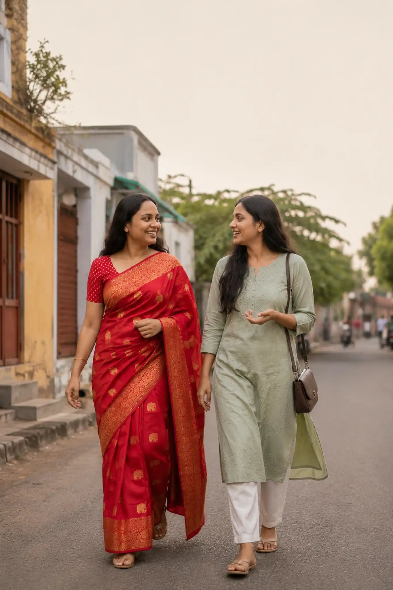 Red Moonga Silk Saree with Gold Zari Elephant Border - Border Closeup | Women Fashion India