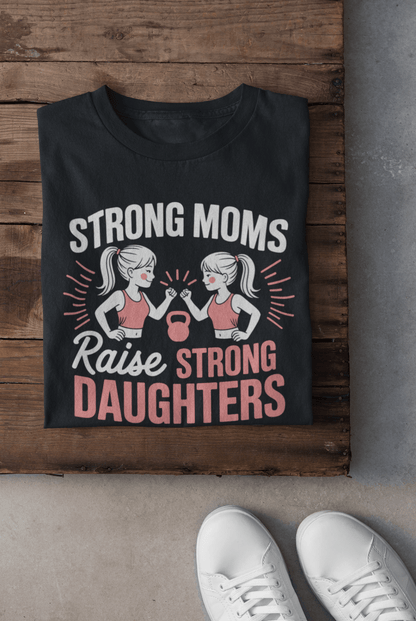 Strong Women Raise Strong Daughter T-Shirt | 100% Cotton | Bio - Washed | Soft, Breathable & Durable - TRESSNY - MRnHs - Bk - S - StrongMomTShirtDesign - Fr - dtf