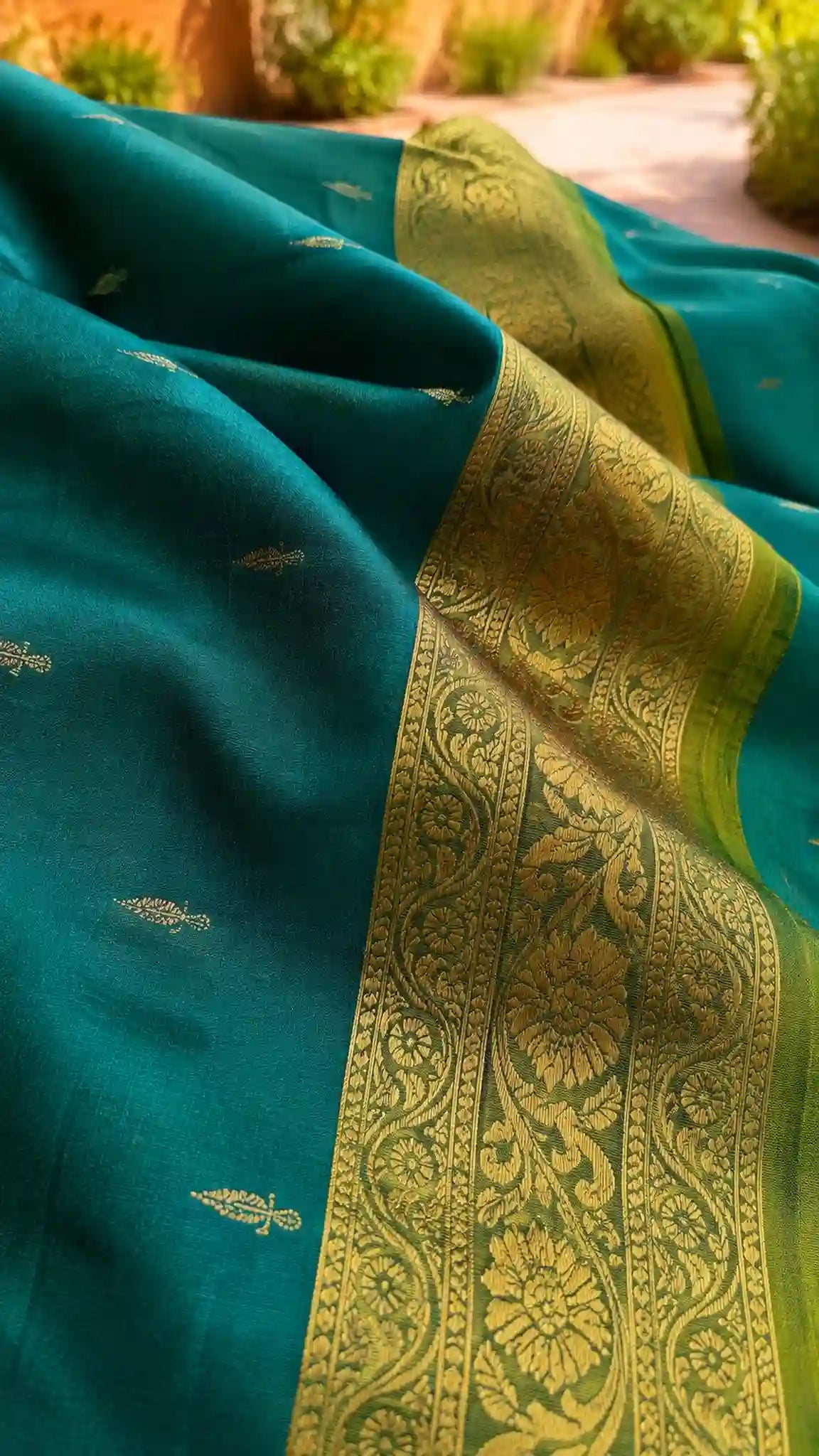 Teal Soft Silk Saree with Rich Gold Border for Festive Wear - Gold Border | Women Fashion India