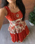 Viscose Tissue Silk Gown with Kalamkari Mirror Coat - Coat Detail | Women Fashion India