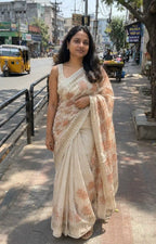 Tree Print Linen Blend Saree for Elegant Ethnic Wear - Drape View | Women Fashion India