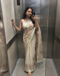 Tree Print Linen Blend Saree for Elegant Ethnic Wear - Front View | Women Fashion India