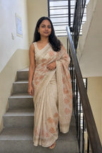 Tree Print Linen Blend Saree for Elegant Ethnic Wear - Side View | Women Fashion India