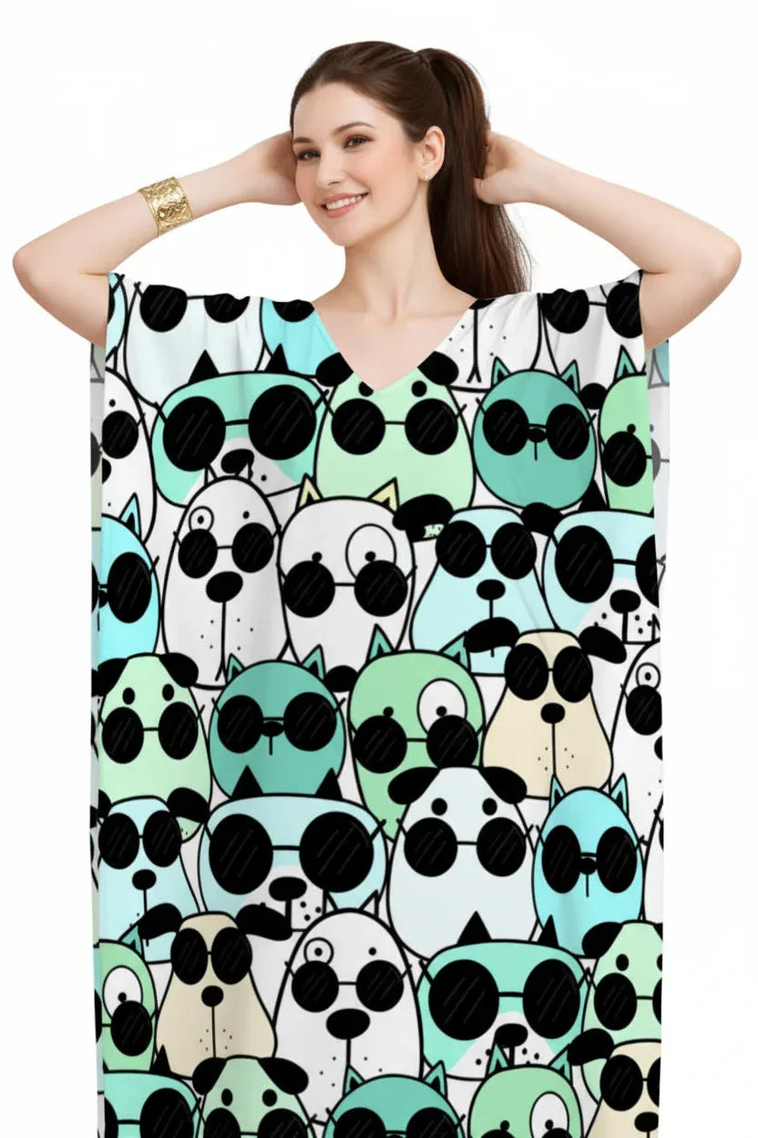 TRESSNY-Dog-Print-Kaftan-White-Front-Detail