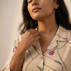 Womens beige floral cotton co-ord set neckline detail – TRESSNY