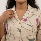 Womens beige floral cotton co-ord set print detail – TRESSNY
